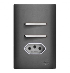 Conjunto Interruptor Duplo Simples + Tomada 10A 4x2 - Novara Preto Grafite
